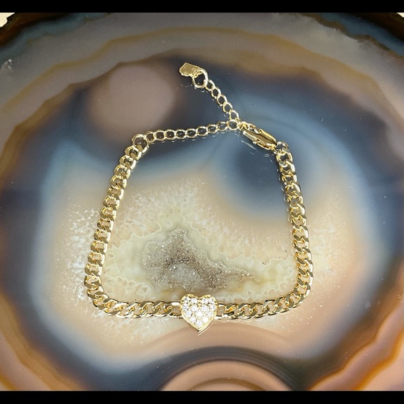 Gold heart bracelet Cuban link womens jewelry gift for her - Picture 6 of 7